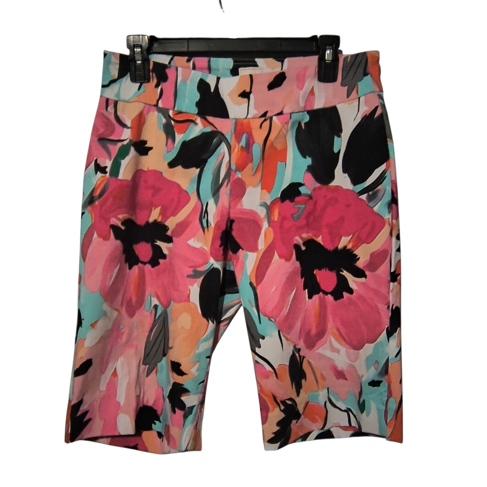 Zac & Rachel Size 10 Floral Bike Shorts - Pink, Black, Orange Preppy Stretchy